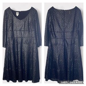 ANNE Klein Black Shimmer Lace Dress as Overlay over Black Lining. Size 14
